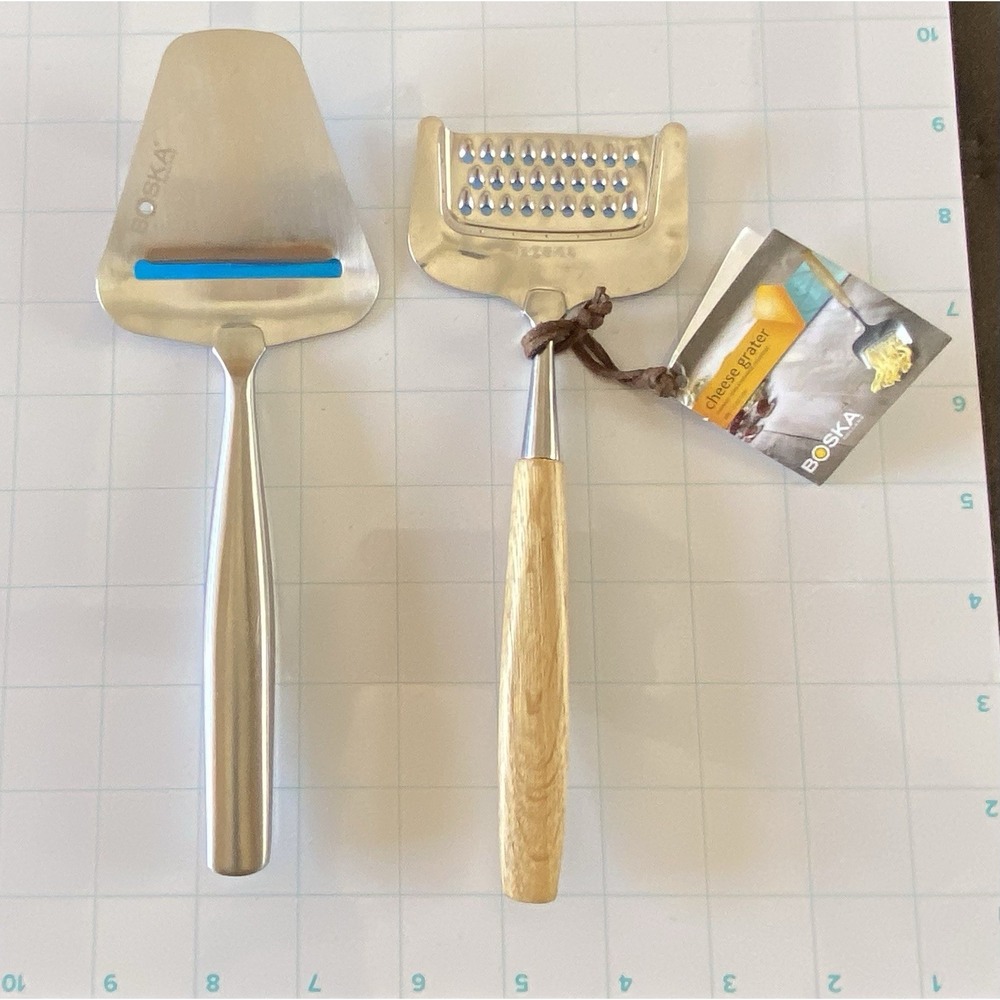 Lot 1 BOSKA Stainless Cheese Slicer &1 Cheese Grater Wood Handle Life Collection